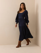 Navy Cord Ruby Midi Dress