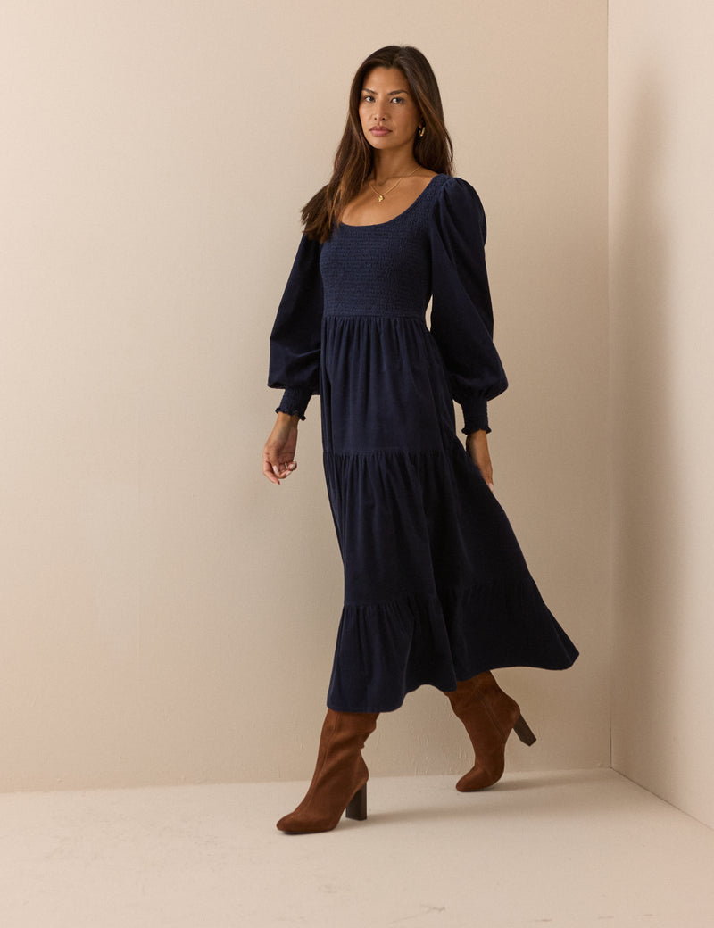 Navy Cord Ruby Midi Dress