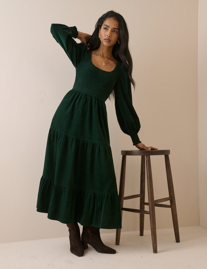Khaki Cord Ruby Midi Dress