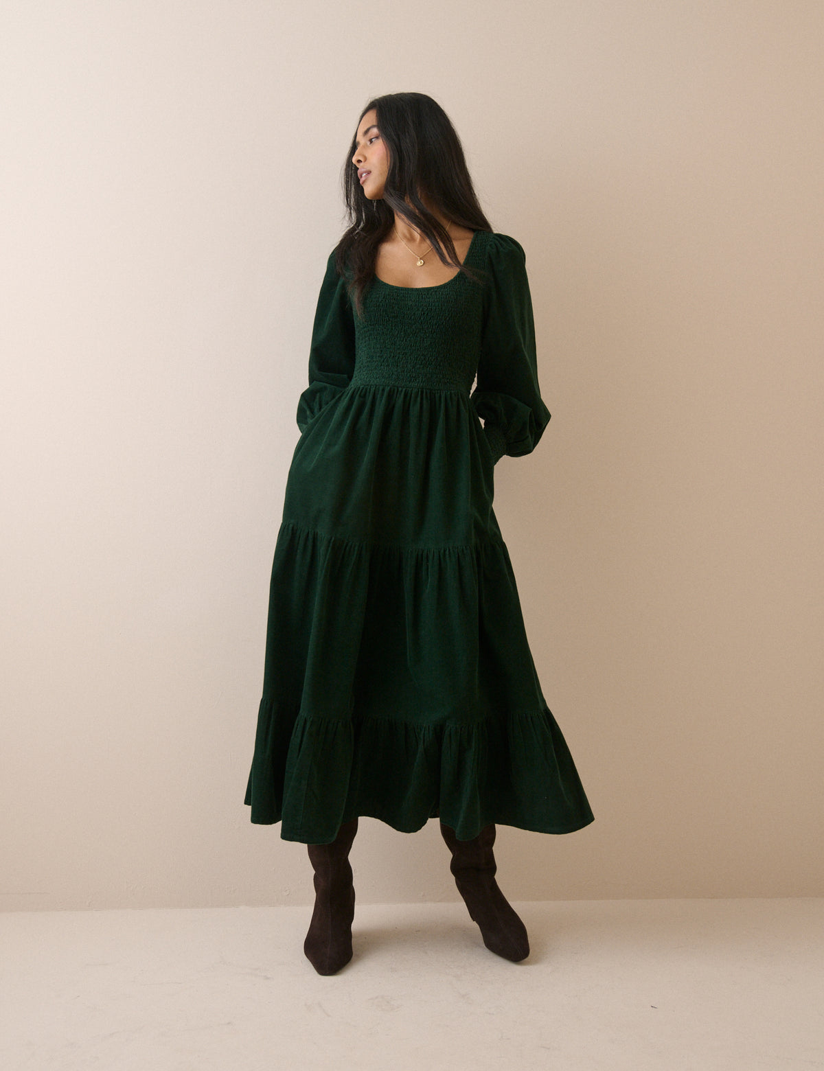 Khaki Cord Ruby Midi Dress