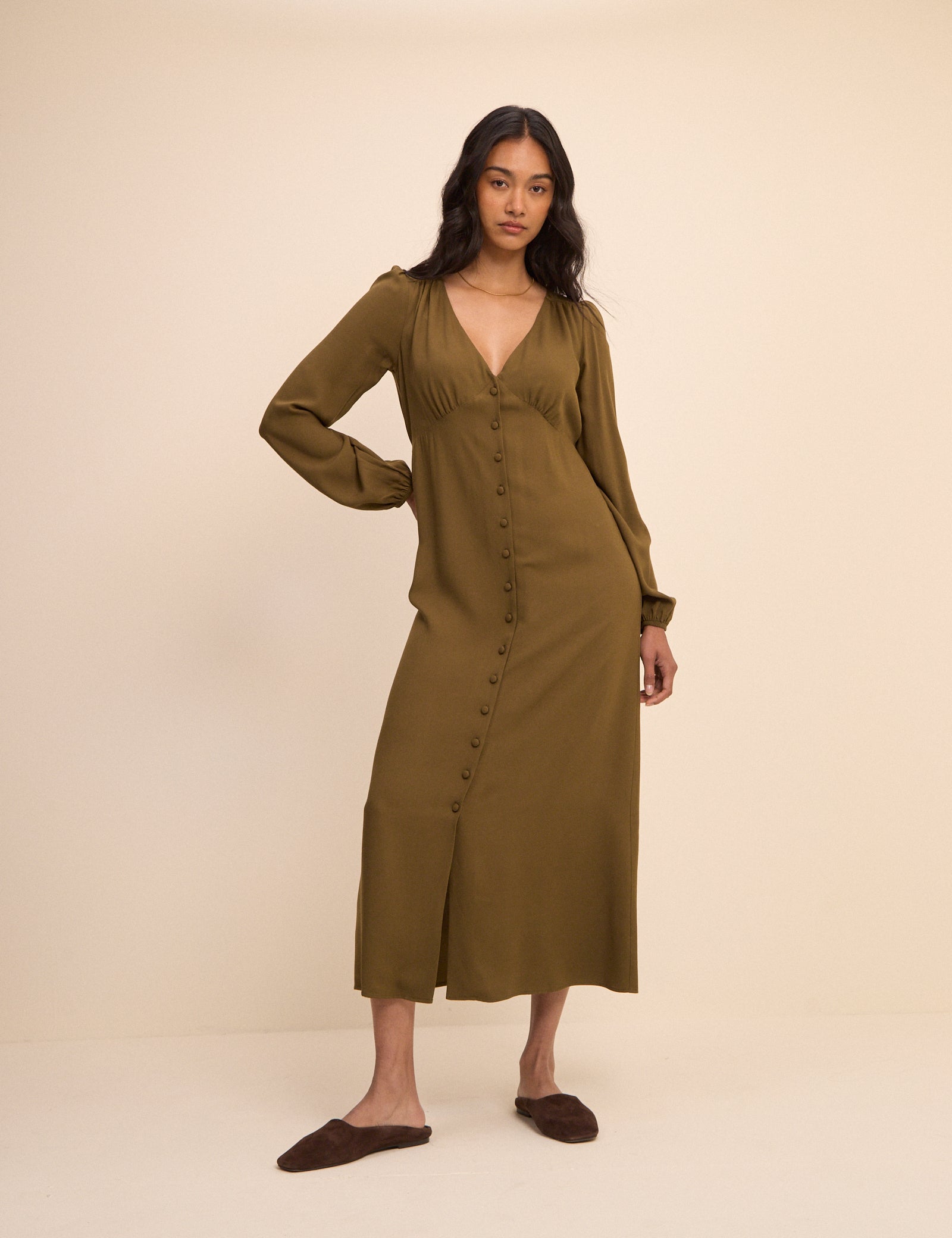 Khaki Kennedy Midi Dress
