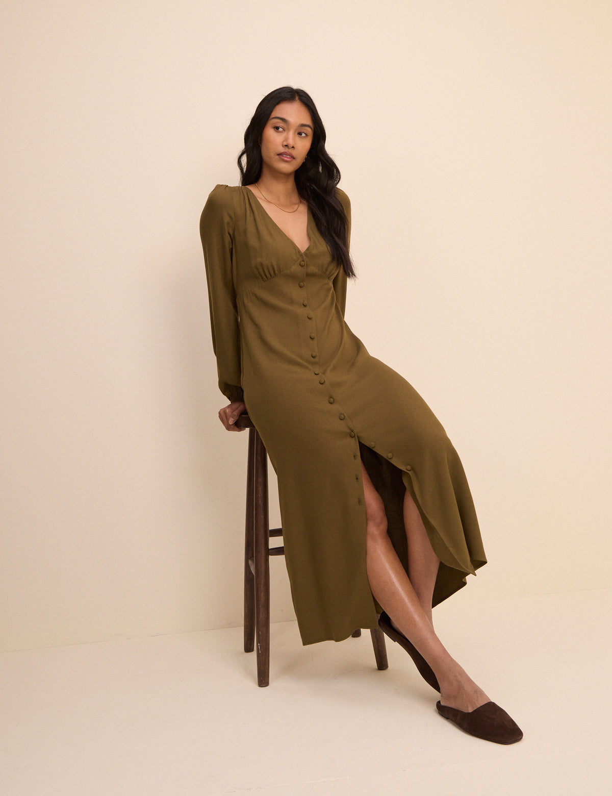 Khaki Kennedy Midi Dress