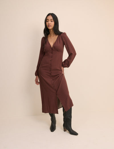Brown Polka Dot Kennedy Midi Dress