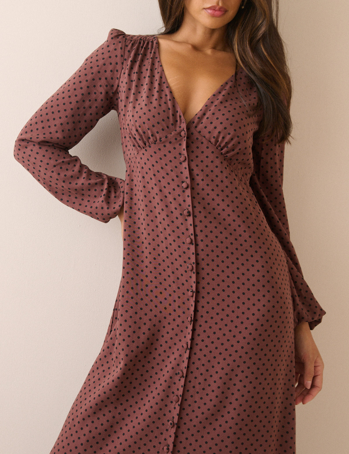 Brown Polka Dot Kennedy Midi Dress