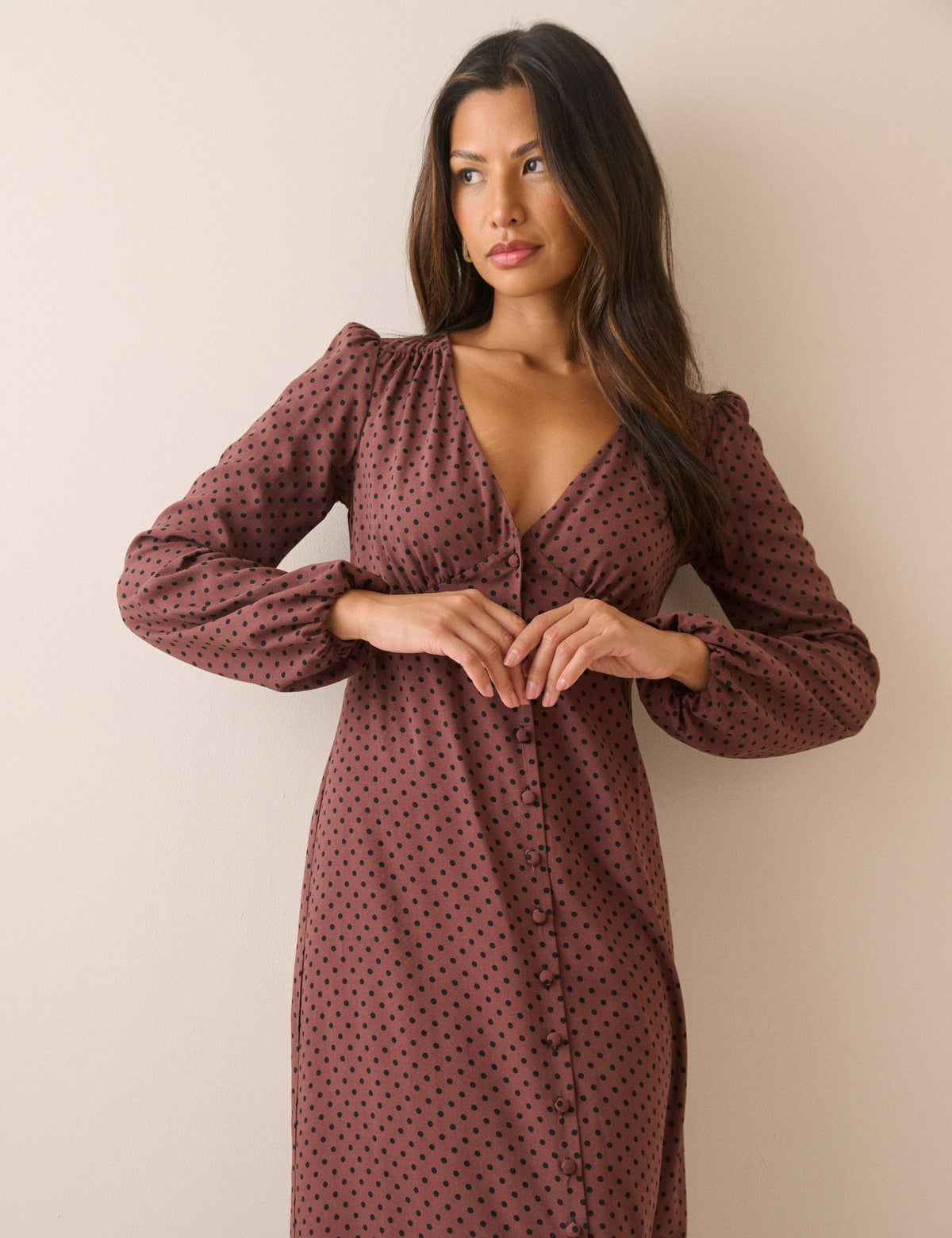 Brown Polka Dot Kennedy Midi Dress