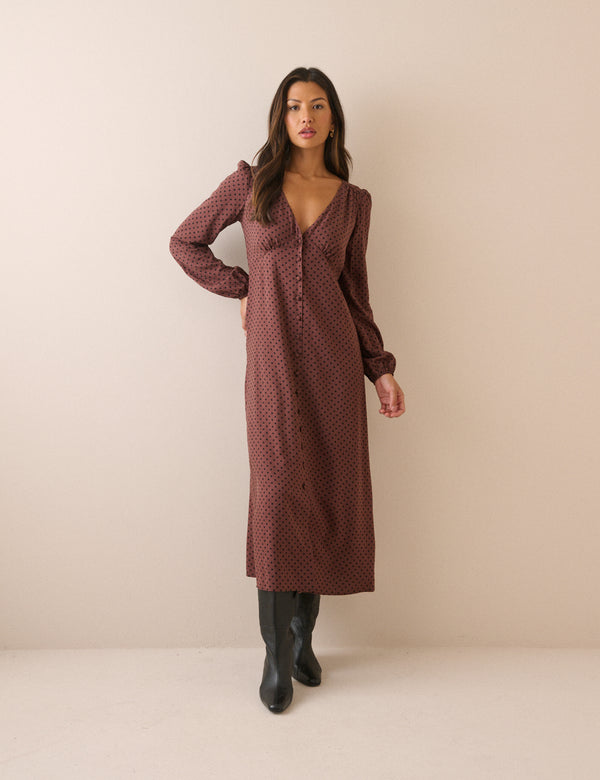 Brown Polka Dot Kennedy Midi Dress