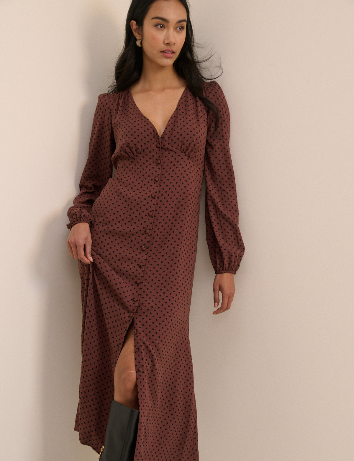Brown Polka Dot Kennedy Midi Dress