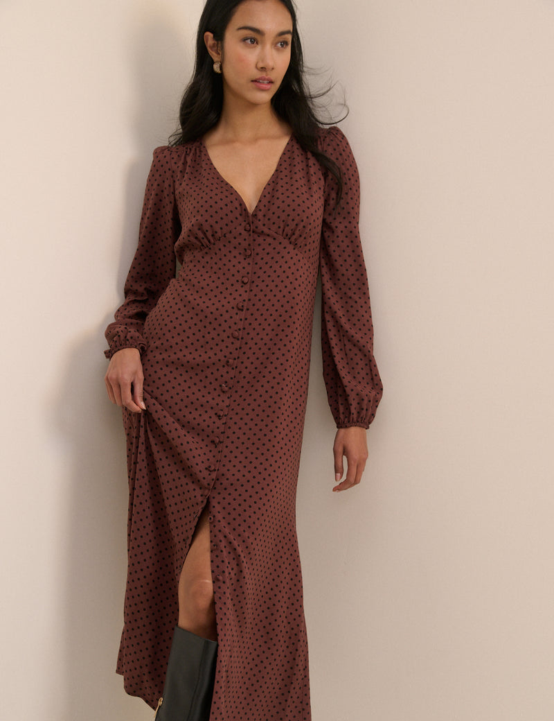 Brown Polka Dot Kennedy Midi Dress