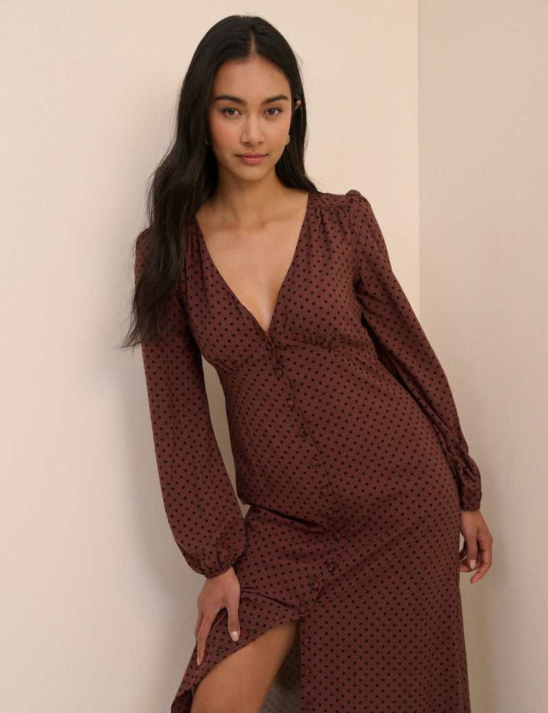 Brown Polka Dot Kennedy Midi Dress