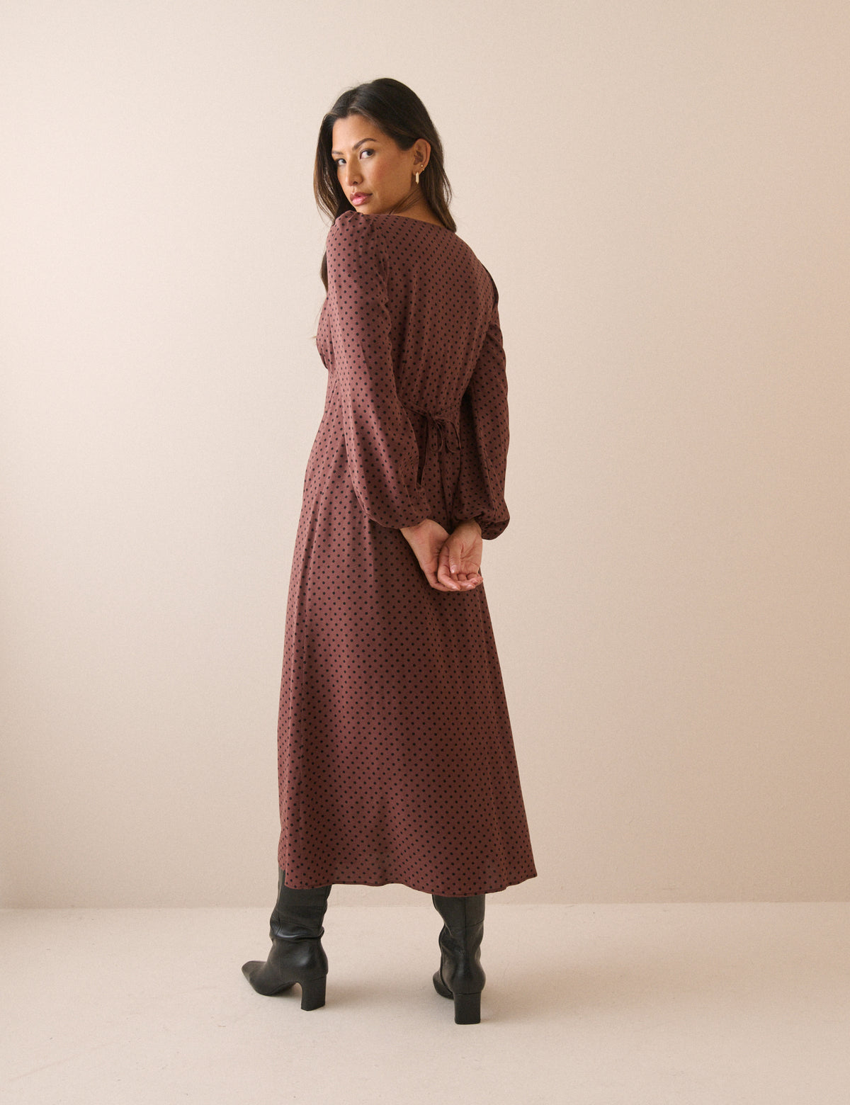 Brown Polka Dot Kennedy Midi Dress