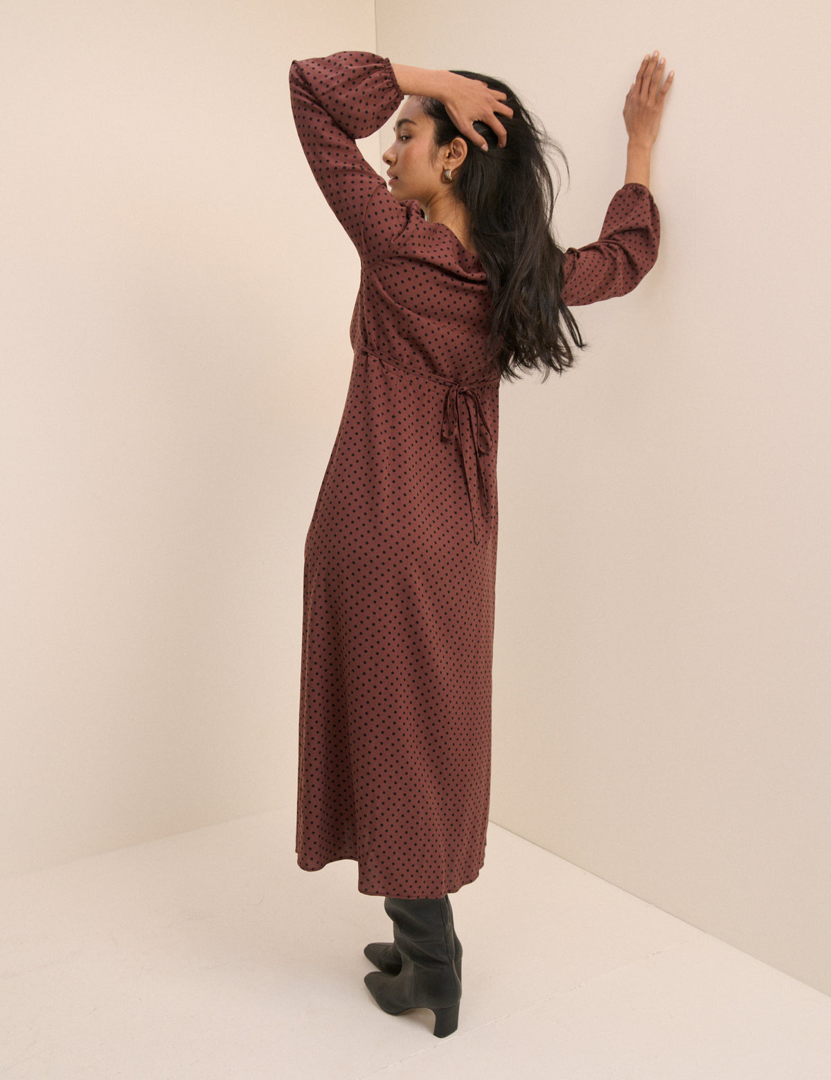 Brown Polka Dot Kennedy Midi Dress