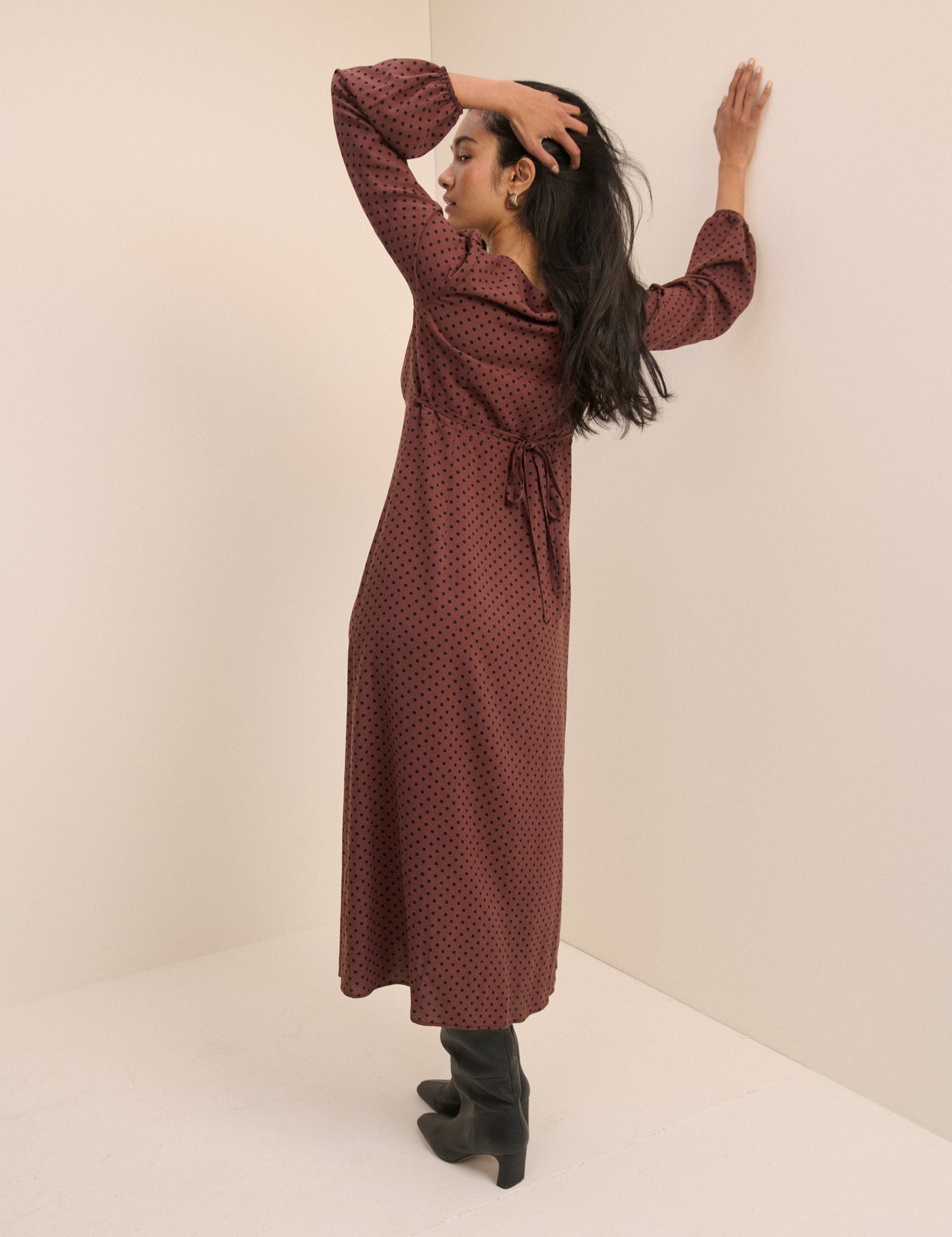 Brown Polka Dot Kennedy Midi Dress