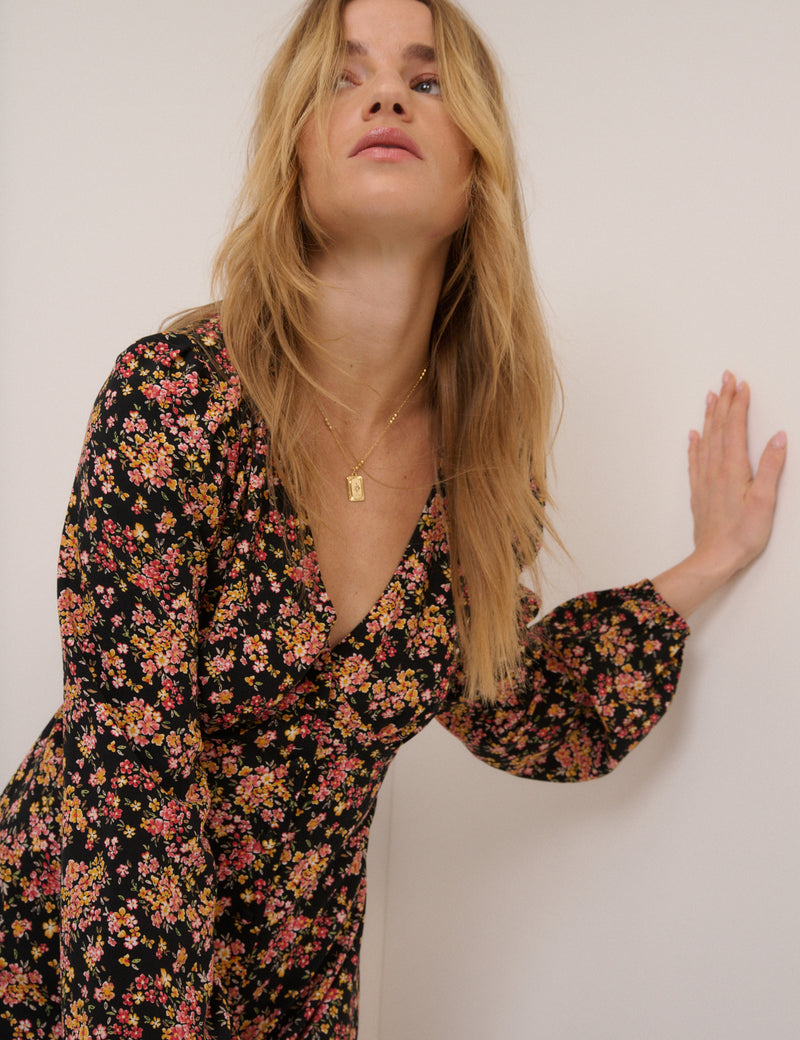 Black Floral Kennedy Midi Dress