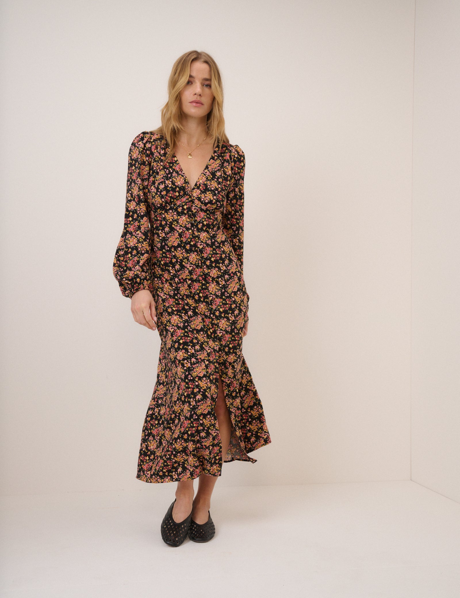 Black Floral Kennedy Midi Dress