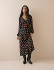 Black and Pink Floral Kennedy Midi Dress
