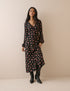 Black and Pink Floral Kennedy Midi Dress