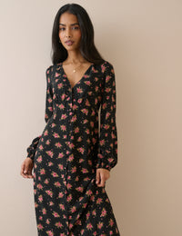 Black and Pink Floral Kennedy Midi Dress