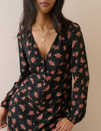 Black and Pink Floral Kennedy Midi Dress