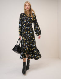 Black Floral Amara Midi Dress