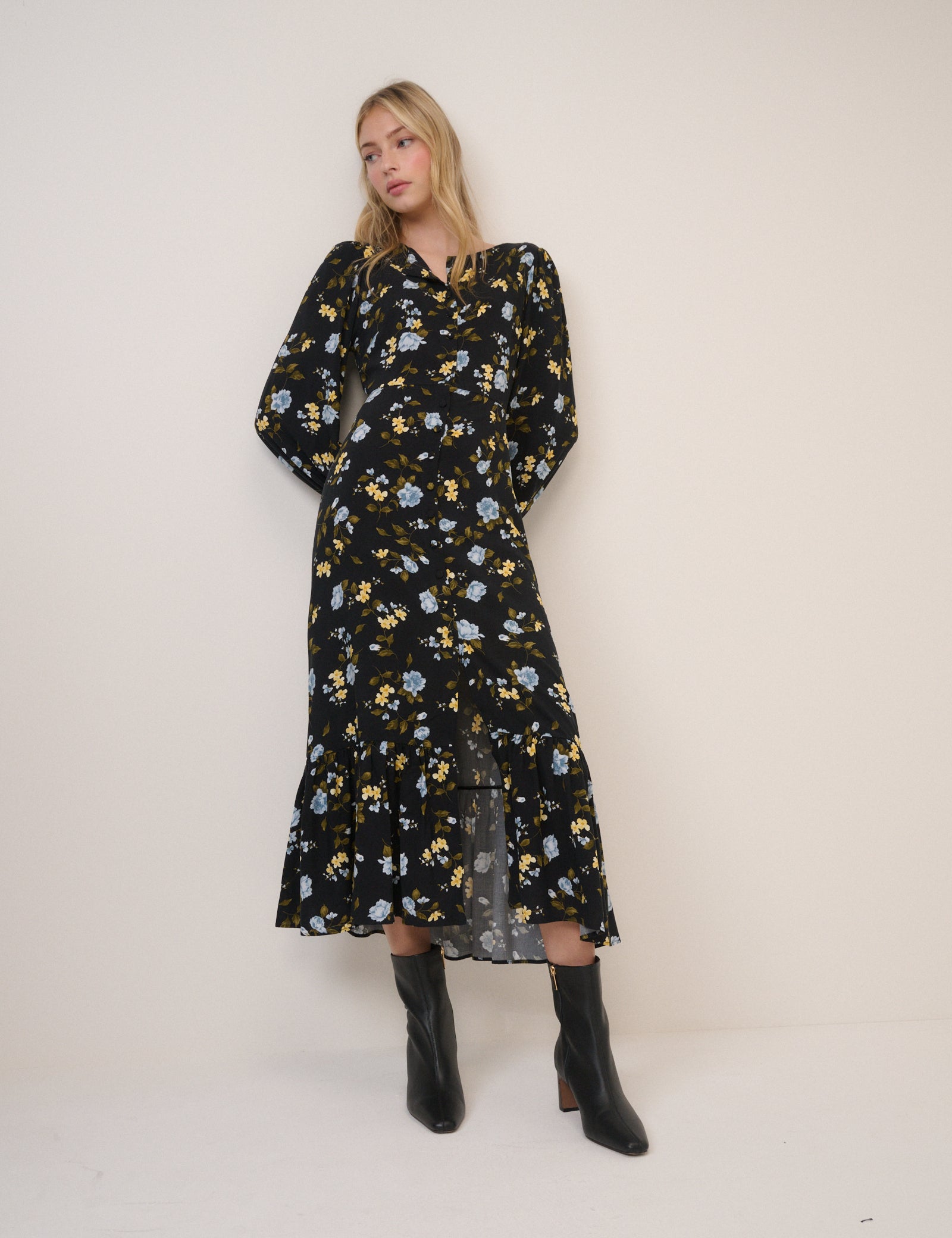 Black Floral Amara Midi Dress Black Floral Amara Midi Dress