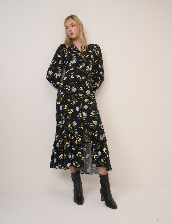 Black Floral Amara Midi Dress