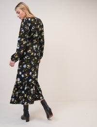 Black Floral Amara Midi Dress