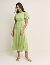 Green Puff Sleeve Quinn Midi Dress