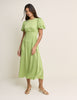 Green Puff Sleeve Quinn Midi Dress