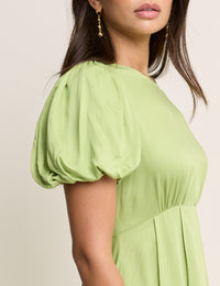 Green Puff Sleeve Quinn Midi Dress
