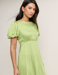 Green Puff Sleeve Quinn Midi Dress