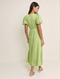Green Puff Sleeve Quinn Midi Dress