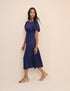 Navy Puff Sleeve Quinn Midi Dress