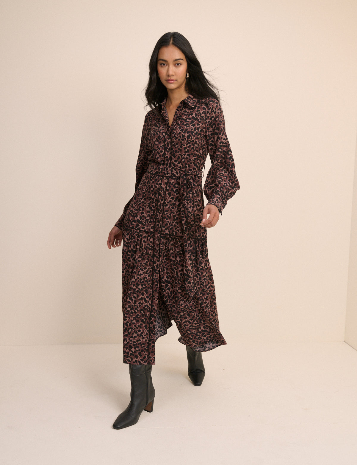 Brown Leopard Print Brooklyn Shirt Midi Dress