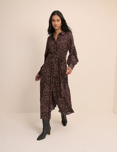 Brown Leopard Print Brooklyn Shirt Midi Dress