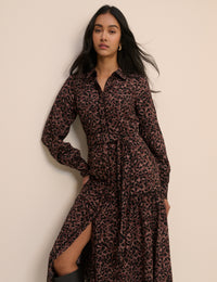Brown Leopard Print Brooklyn Shirt Midi Dress