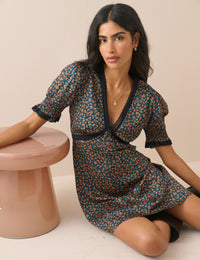 Black and Orange Ditsy Floral Sophia Mini Dress
