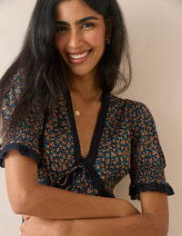 Black and Orange Ditsy Floral Sophia Mini Dress