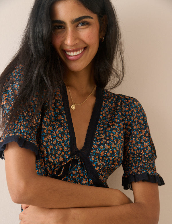 Black and Orange Ditsy Floral Sophia Mini Dress