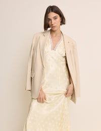 Butter Yellow Polka Dot Satin Angela Midi Dress