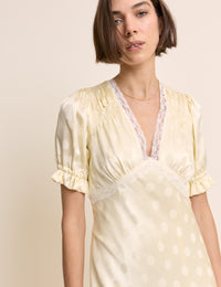 Butter Yellow Polka Dot Satin Angela Midi Dress