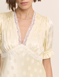 Butter Yellow Polka Dot Satin Angela Midi Dress