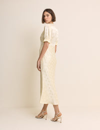 Butter Yellow Polka Dot Satin Angela Midi Dress