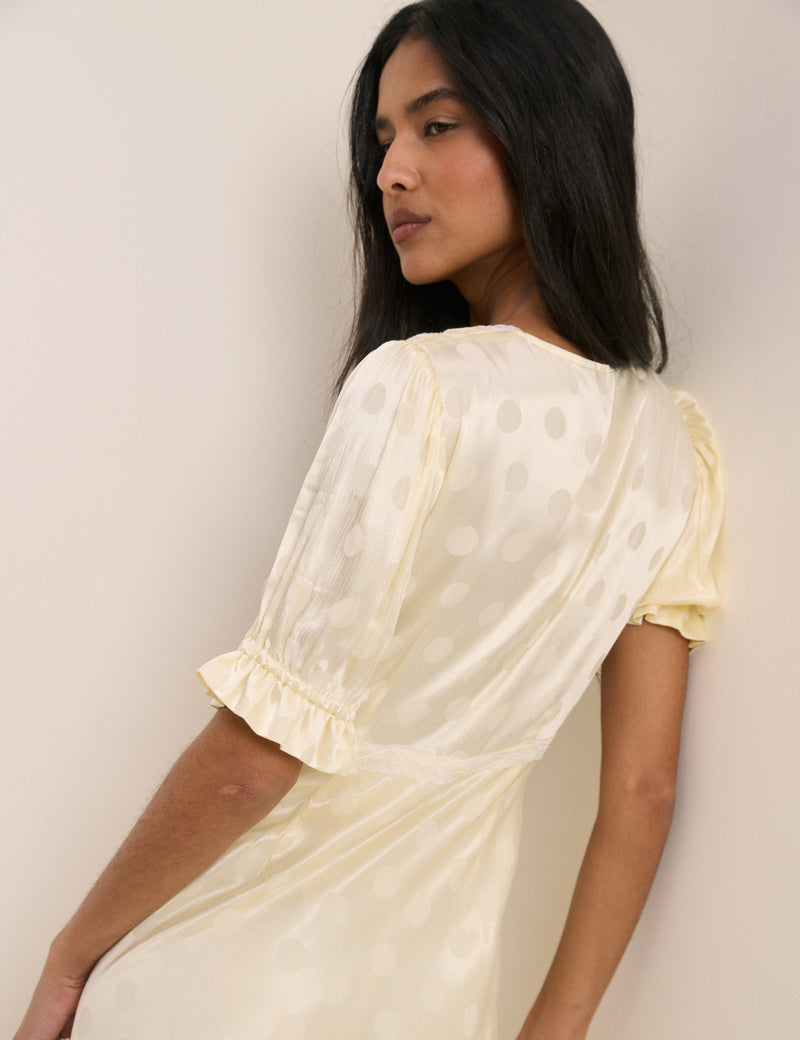 V-Neck Short Puff Sleeve Angela Midi Dress