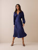 Navy Long Sleeve Satin Allura Midi Dress