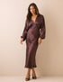 Chocolate brown satin midi dress with long sleeves