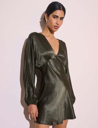 Khaki Satin Allura Mini Dress