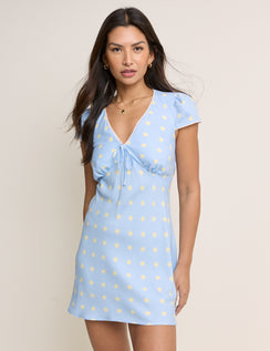 Blue Polka Dot Lace Trim Rosa Mini Dress