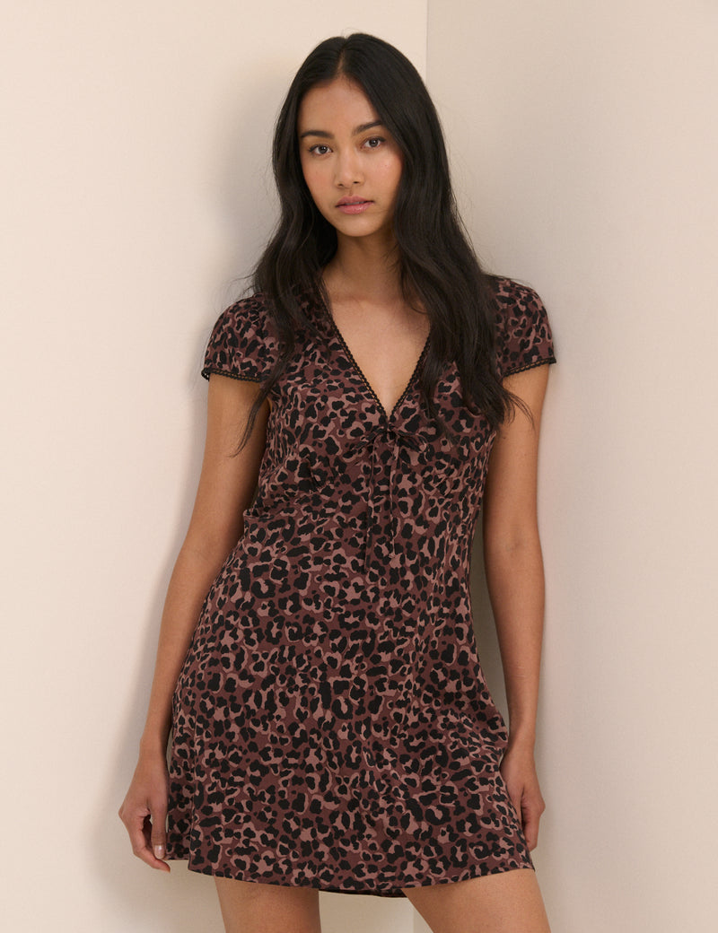 Brown Leopard Print Rosa Mini Dress