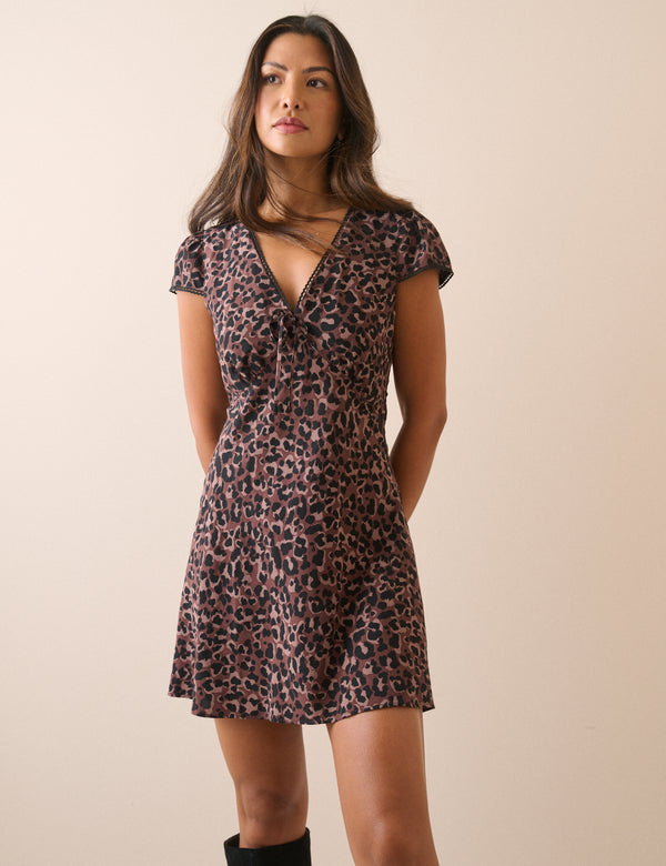 Brown Leopard Print Rosa Mini Dress