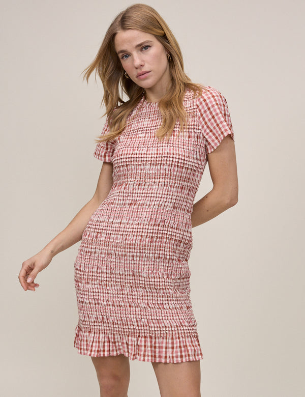 Pink Gingham Ruched Martha Mini Dress